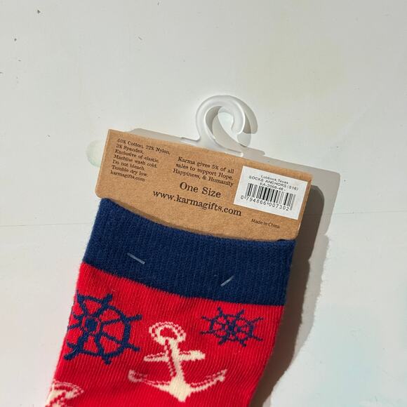 Karma Nautical Themed Socks Red, Blue White One Size - Picture 4 of 4